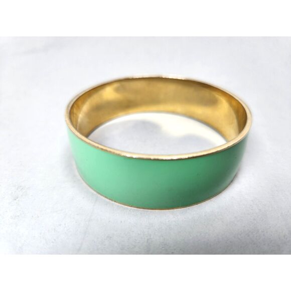 J Crew Bangle Bracelet Turquoise Green Enamel on Gold Tone Metal .75" Wide - Picture 2 of 7